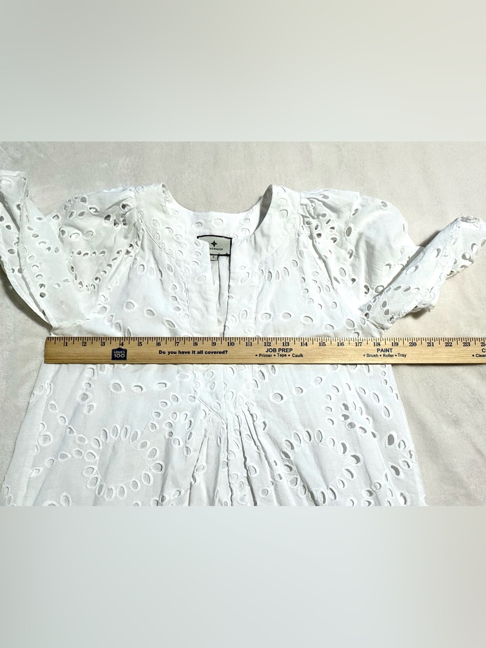 TUCKERNUCK White Eyelet Finley Flutter Sleeve Top Womens Sz Small 100% Cotton - Picture 11 of 12